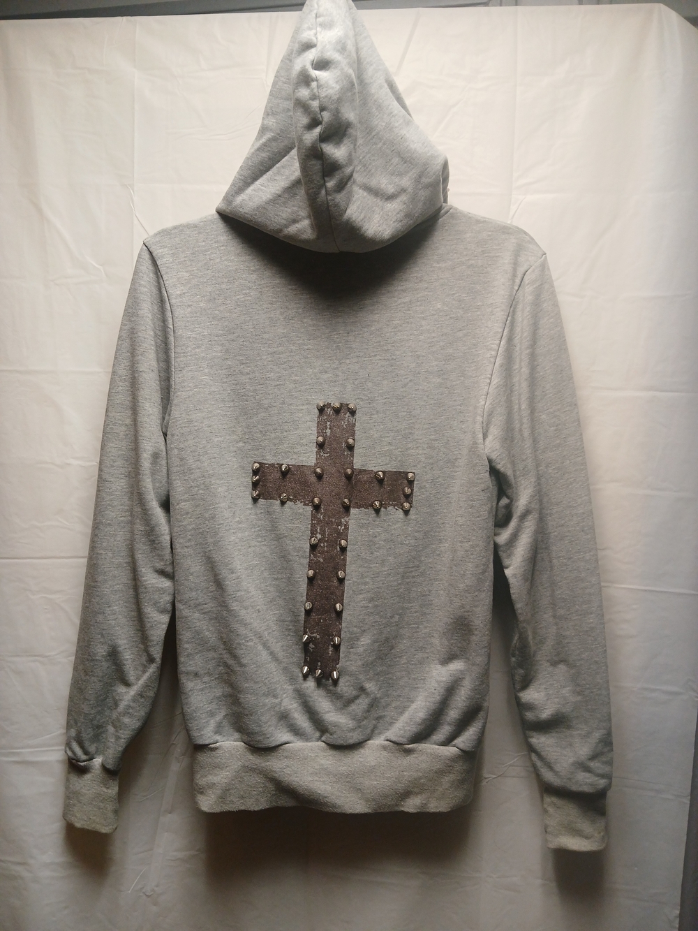 Women's Gray Hooded Sweatshirt with Studded Cross Back By Glamorous